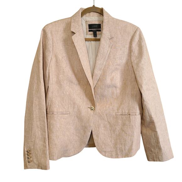 J Crew Womens Campbell Schoolboy Blazer 12 Linen Blend Jacket Beige Tan Nautical - Picture 1 of 11